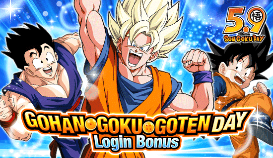 Banner for Gohan, Goku and Goten Day 
Login Bonus!