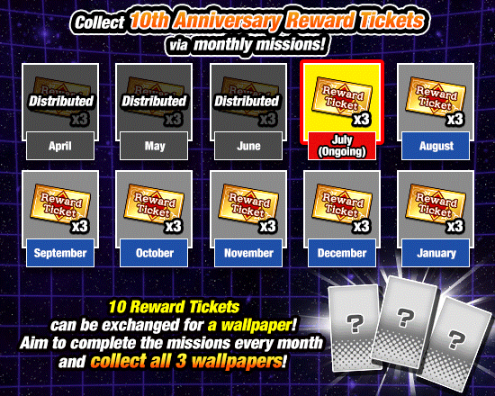 Banner for Collect 10th Anniversary 
Reward Tickets Every Month!