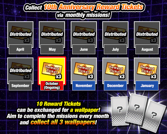 Banner for Collect 10th Anniversary 
Reward Tickets Every Month!