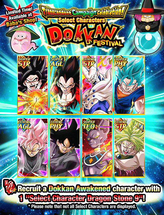 Banner for Transcendent Campaign Celebration! 
Select Characters Dokkan Festival!