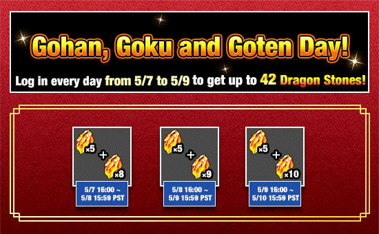 Banner for Gohan, Goku and Goten Day
Login Bonus!