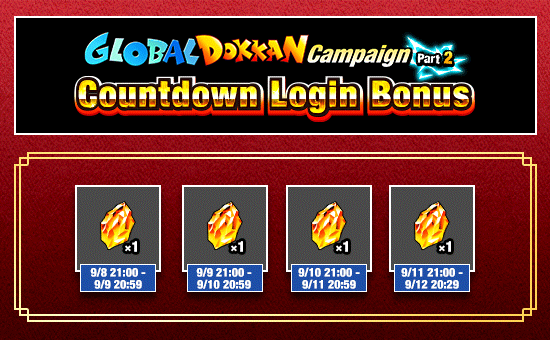 Banner for Global Dokkan Campaign Part 2!
Countdown Login Bonus!