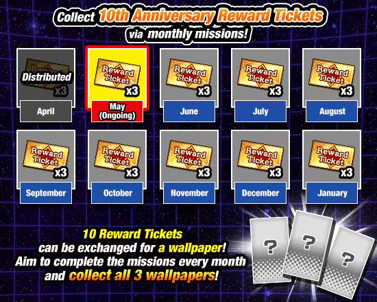 Banner for Collect 10th Anniversary 
Reward Tickets Every Month!